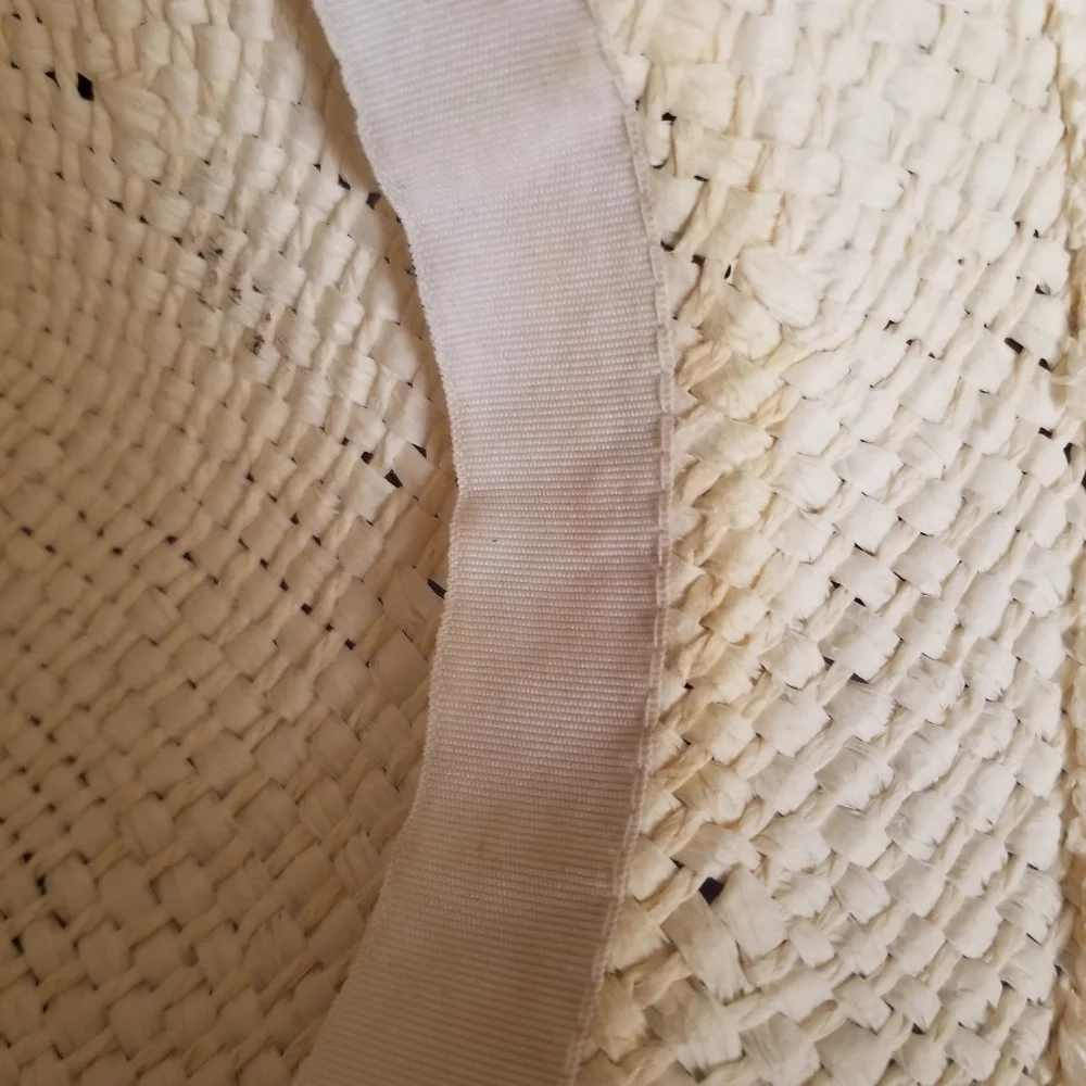 Steve Madden Cream Straw Fedora Hat Beaded Band Boho Resort Beach